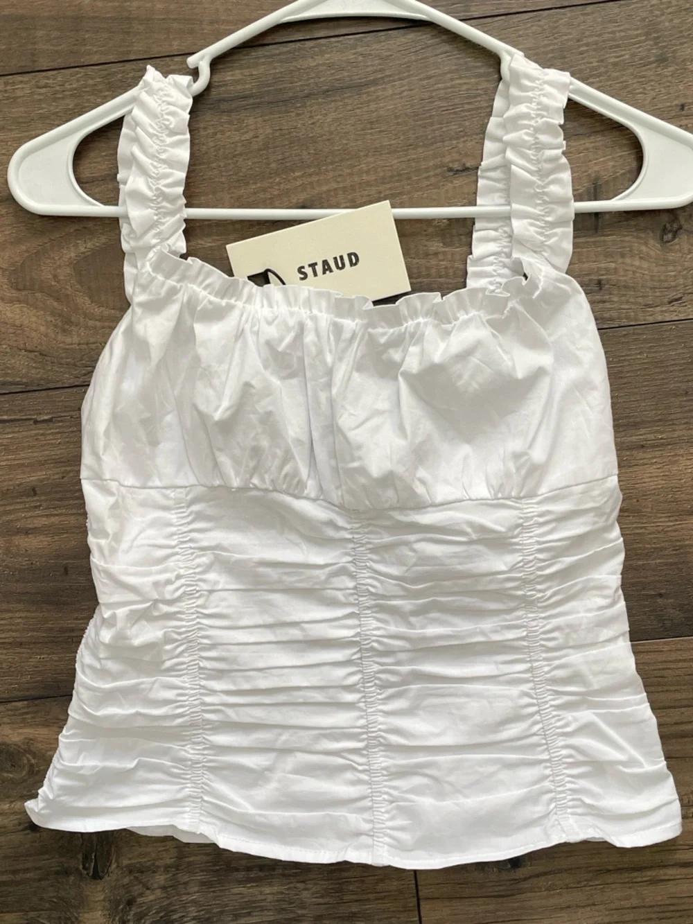 NEW $195 STAUD Nic White Ruched Square-Neck Ruched Tank Top Small - Picture 4 of 6